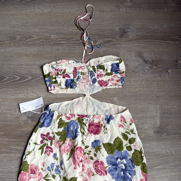 NEW Reformation Riya Cutout Floral-print Crepe Midi Dress - White 4 - Picture 13 of 16